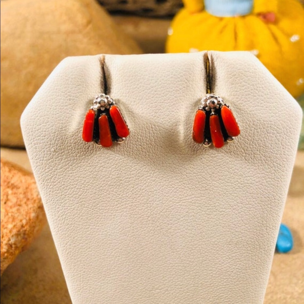 Zuni Coral & Sterling Silver Earrings